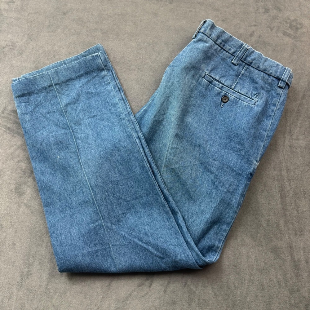 Haggar Mens Denim Trousers 38x32 Medium Wash Cotton Straight Leg Chino Pants